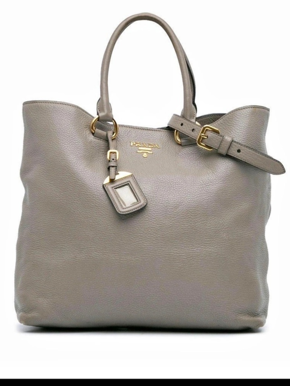 Prada Vitello Daino Shopping Tote Leather Shoulder Bag Gray